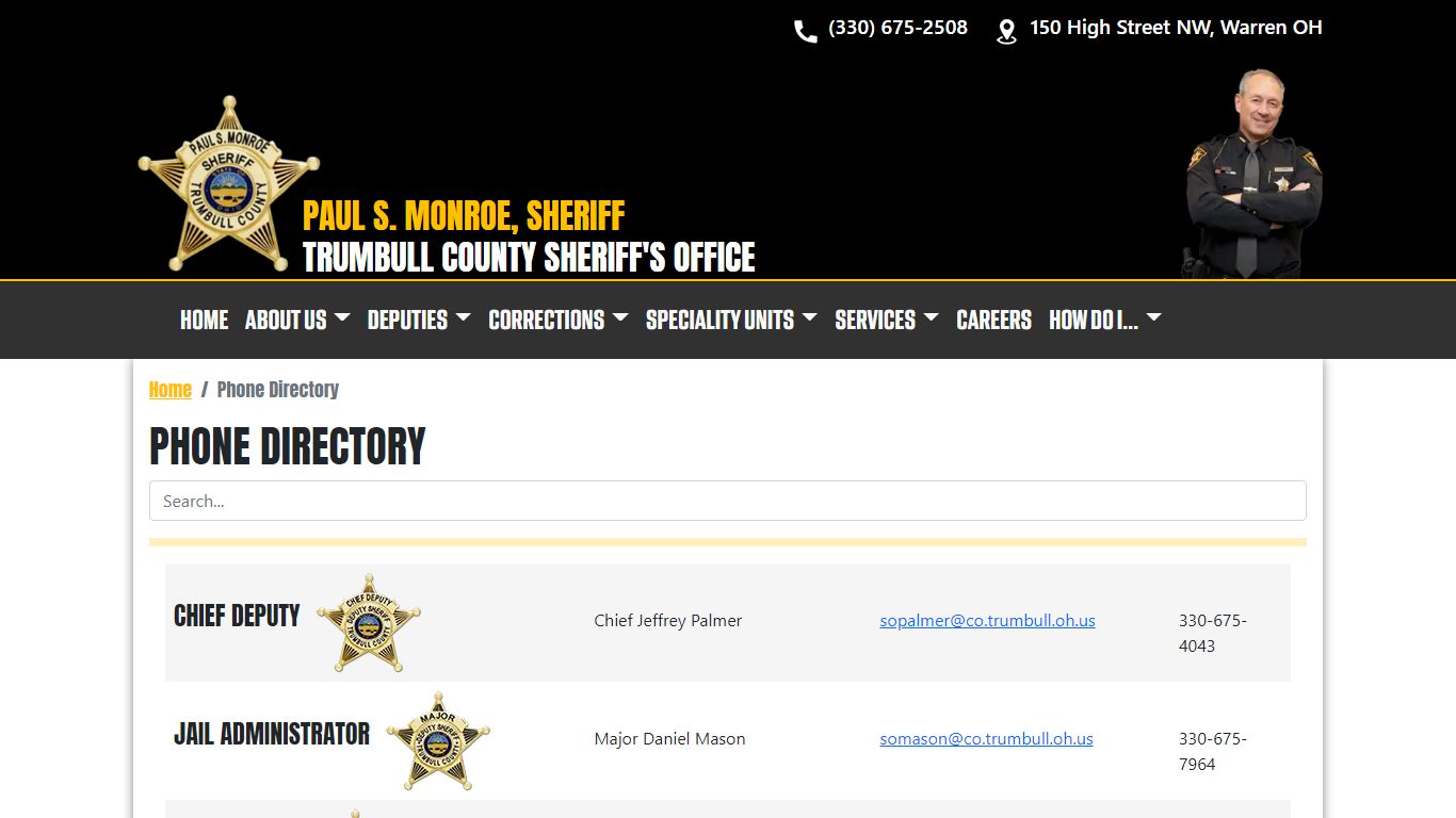 Phone Directory - Trumbull County Sheriff